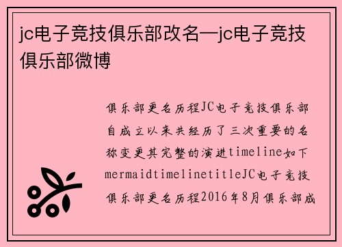 jc电子竞技俱乐部改名—jc电子竞技俱乐部微博